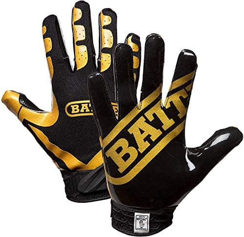 Battle Sports Wide Receiver Football Gloves - Youth Large, Vegas Gold/Black