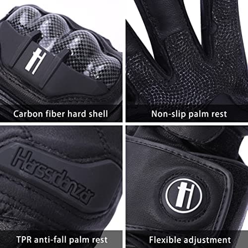 Harssidanzar Leather Motorbike Gloves, Carbon Fiber Knuckle Protection KM045
