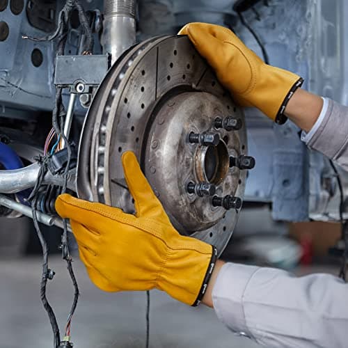 ANDANDA Industrial Leather Safety Gloves with Elastic Wrist Closure