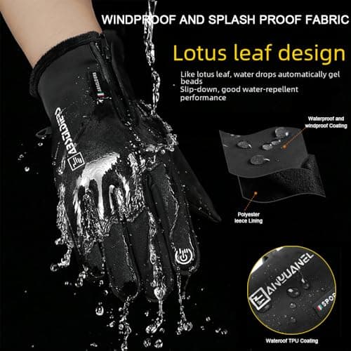 WANSENAMZ Winter Zipper Gloves Touch Screen Anti-SlipWarm Cold Weather Ski Cycling
