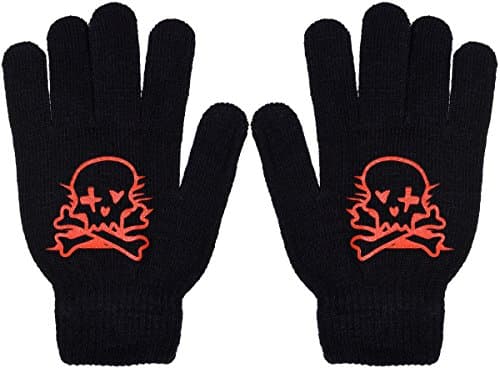 Polar Wear Skeleton Monster Knit Gloves for Boys & Girls Winter — B2264 Skull/Crossbones Red