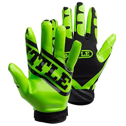 Battle Sports Ultra-Stick Wide Receiver Football Gloves — Neon Green/Black