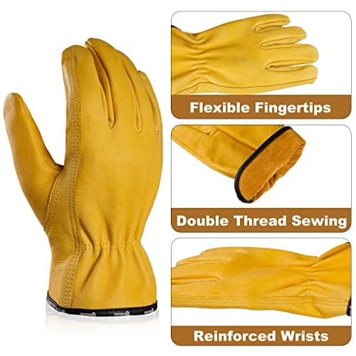 ANDANDA Industrial Leather Safety Gloves with Elastic Wrist Closure