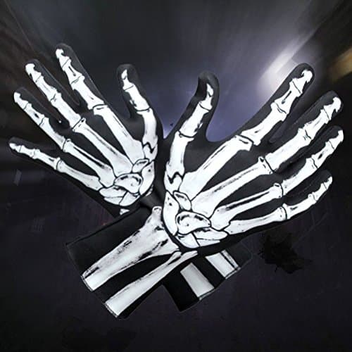 Amosfun Full Finger Halloween Skeleton Gloves Unisex Cosplay Costumes