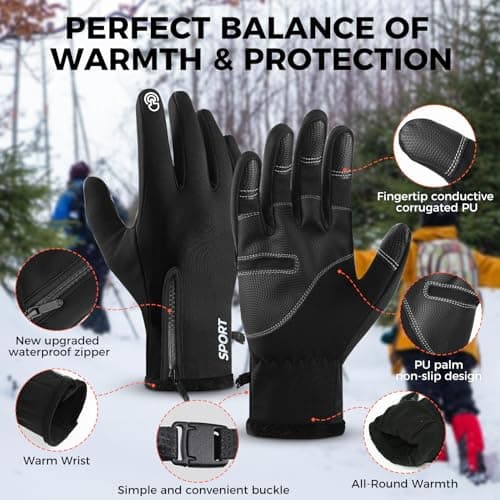 AURUZA Men's & Women's Waterproof Cycling Gloves, Touch Screen Anti-Slip Winter Windproof M