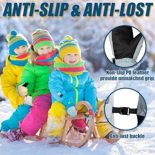 RIGWARL Winter Waterproof Kids Mittens Light Blue