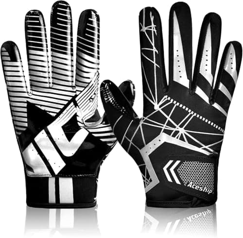 AceShip Enhanced Performance Football Gloves High Grip for Adults and Kids — White