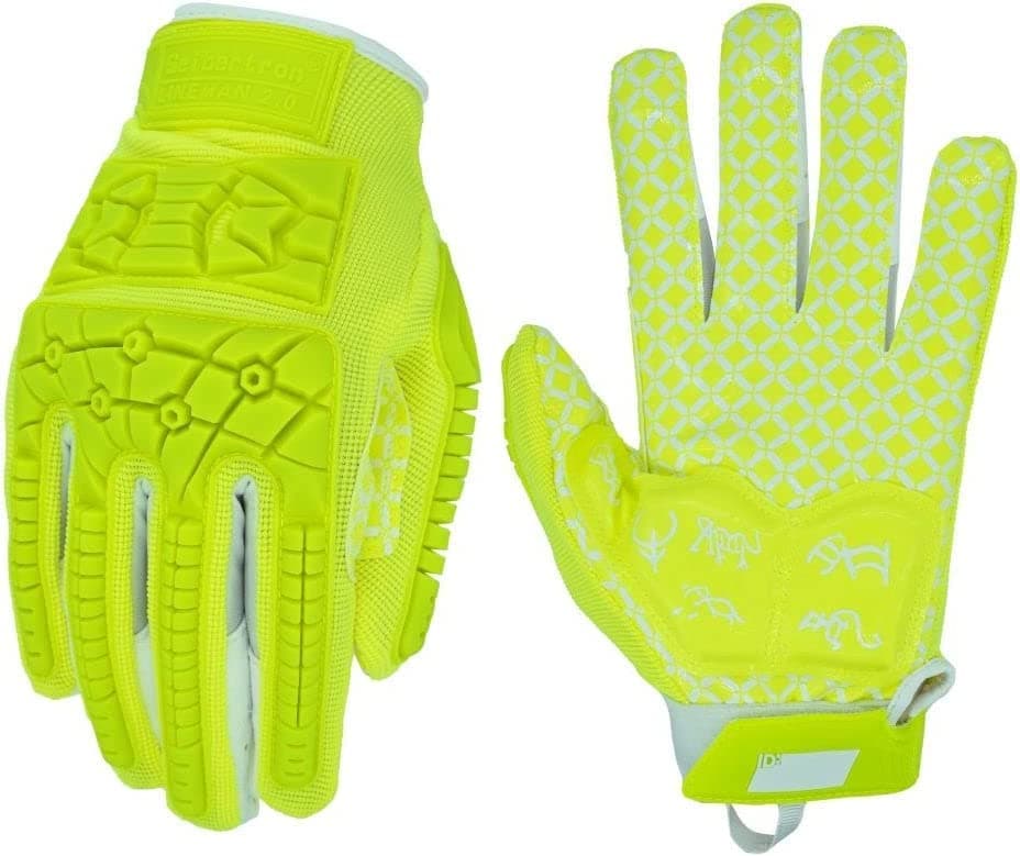 Seibertron Lineman 2.0 Padded Palm Football Gloves, TPR Protection Adult & Youth Sizes — green