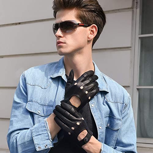 Genuine Leather Black Driving Gloves for Men, Touchscreen Compatible Motorcycle Fotos