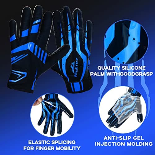 Children's No-Slip Football Gloves, Enhanced Silicone, Adjustable Fit (Blue-Black M/L)