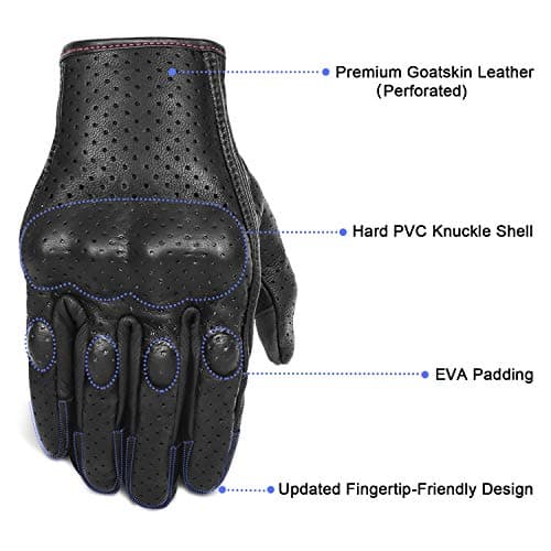 Women's Black Leather Armed Motorcycle Gloves M G01W with Rose Line