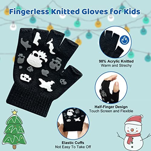 Evridwear Kids' Touchscreen Winter Warm Fingerless Gloves, 3 Pairs