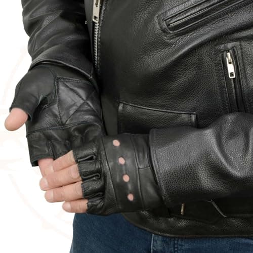 Milwaukee Black Gel Padded Men's Leather Fingerless Motorcycle Gloves