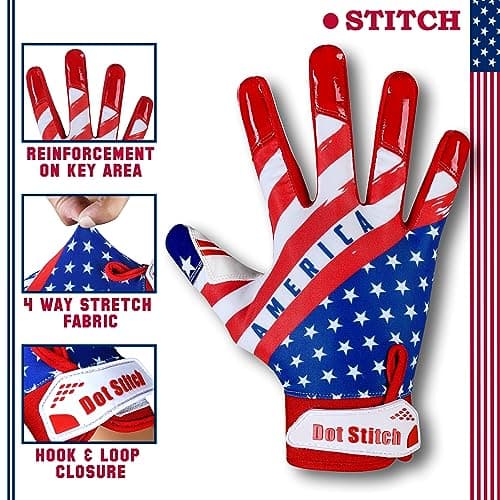 American Flag Football Receiver Gloves for Men, Adults, and Youth