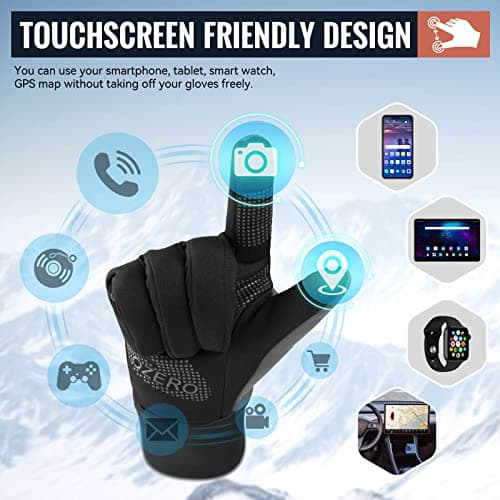 OZERO Winter Touchscreen Gloves for Men: Warm, Windproof, Water Resistant Running & Hiking Gloves