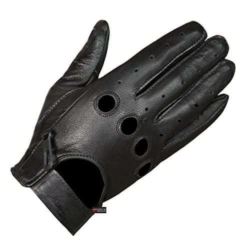 Real Leather Biker Gloves for Men & Women - Touchscreen Ventilation, Adjustable Fit, Black XL