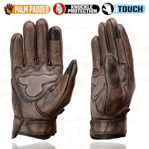 Milwaukee Men's Brown Leather Motorcycle Gloves with Gel Palm Protection