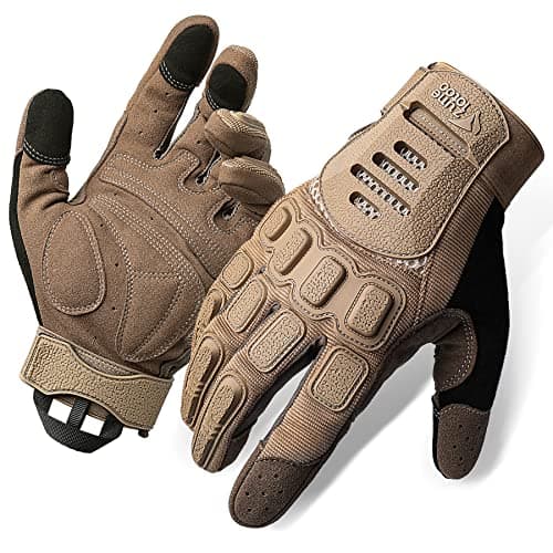 ZUNE LOTOO Men's Touchscreen Tactical Gloves with TPR Protection for Motorcycle Airsoft Paintball — Tan Full Finger