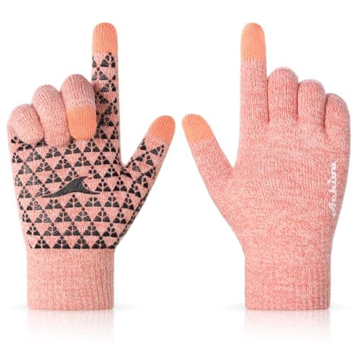 Achiou Winter Gloves for Men & Women - Touch Screen Compatible Warm Running Gloves — Pinksandalwoodwhite