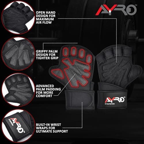 AYRO Ventilated Workout Gloves for Men & Women - Weightlifting Gym Gloves
