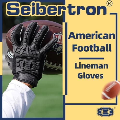 Seibertron Lineman 2.0 Padded Palm Football Gloves, TPR Protection Adult & Youth Sizes