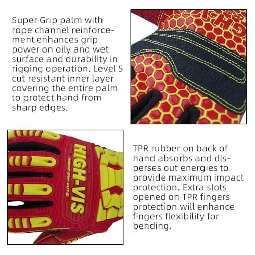 Seibertron HIGH-VIS Rigger Cut5 Gloves CE EN388 Oil & Gas Drilling Protection