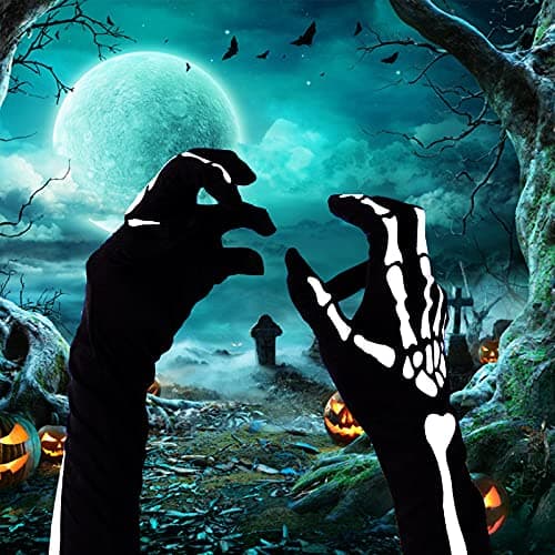 XUECHEN Stretchy Skeleton Gloves, Halloween Full Finger Bones