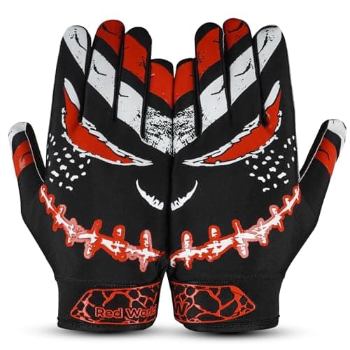 RED WORLD Football Gloves for Youth and Adult, Sticky Receiver Gloves — Black