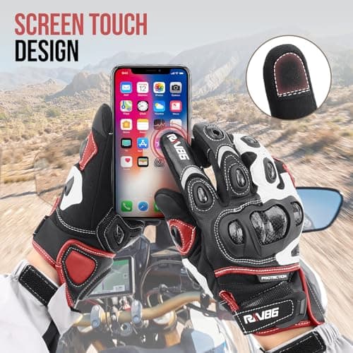 Genuine Leather Motorcycle Gloves with Carbon Fiber Touch Screen Protection for Men and Women Racing