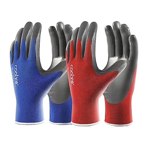 COOLJOB Heavy-Duty Nitrile Gloves with Grip, Oil Resistant, Large, Gray Blue for Men — Red Blue