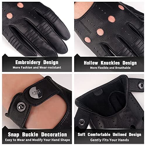 Genuine Leather Black Driving Gloves for Men, Touchscreen Compatible Motorcycle Fotos