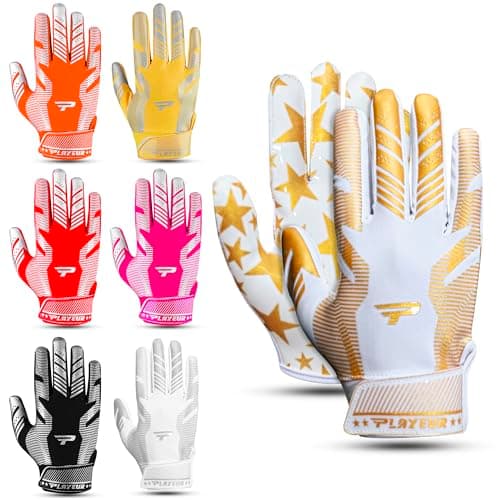 Sticky Receiver Gloves for Youth Boys 8-12 - Durable Grip, Stretch Fit, Vibrant Colors — White & Gold