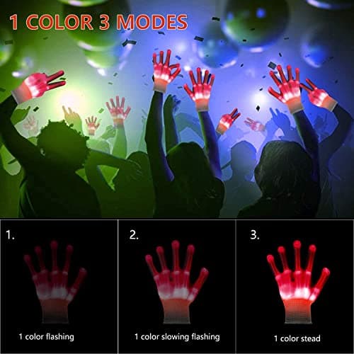 Weichuangxin Light-Up Skeleton Hand Gloves LED Modes Fun Christmas Birthday Gift