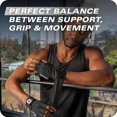 Harbinger Pro Wristwrap Gloves 3.0 for Weightlifting & Fitness Training