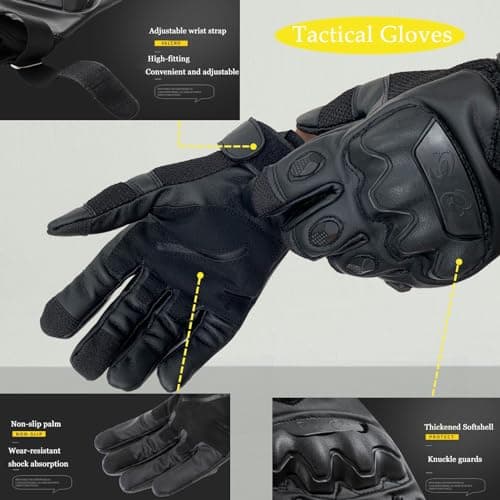 Tactical Motorcycle Gloves for Men with Leather Palm for Hiking & Camping