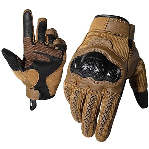 Motorcycle Tactical Gloves for Men: Anti-Slip & Touch Screen Compatible-Rubber Guard Protective — Brown