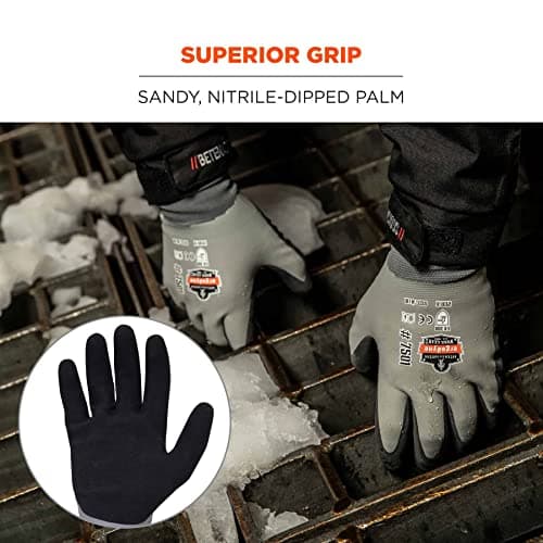 Ergodyne ProFlex 7501 Waterproof Winter Work Gloves, Sandy Nitrile Coats Palms, Gray