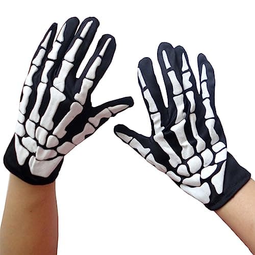 Naichuo Skeleton Gloves for Halloween Costumes (Men, Women, Kids Over 3) — Black and White