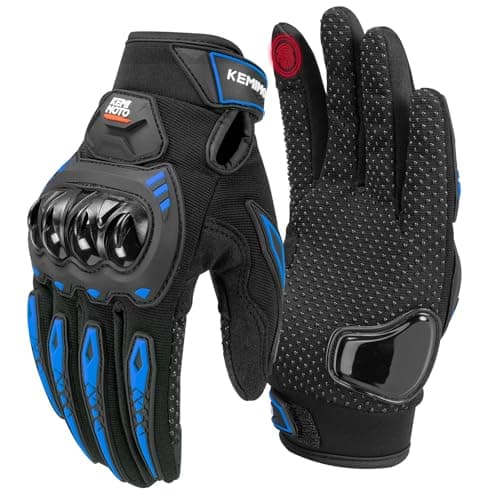 KEMIMOTO Touchscreen Motorcycle Gloves for Men/Women, Anti-Slip Dirt Bike Gloves with Shell — Blue