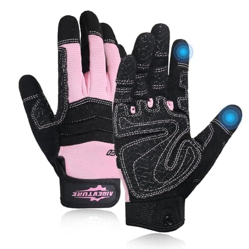 AIGEVTURE Women's Breathable Touch Screen Gloves, Pink, Large — Sakura Pink-black-grip
