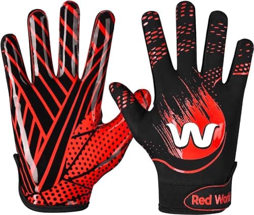 RED WORLD Sticky Football Gloves for Youth and Adults — Red