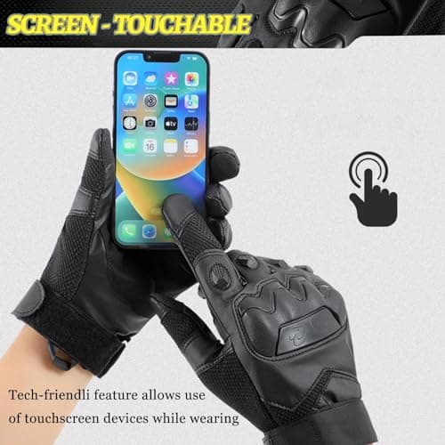 Tactical Motorcycle Gloves for Men with Leather Palm for Hiking & Camping