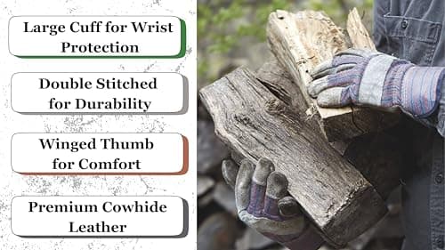 Greendale Leather & Cotton Work Gloves: 3, 6 or 12 Pack - One Size Fits Most