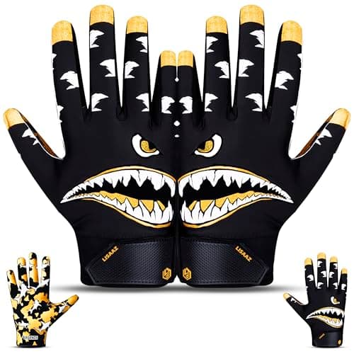 Limited Edition Fit Youth Tacky Receiver Gloves for Kids 8-12 — Shark/Black&Gold