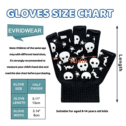 Evridwear Kids' Touchscreen Winter Warm Fingerless Gloves, 3 Pairs