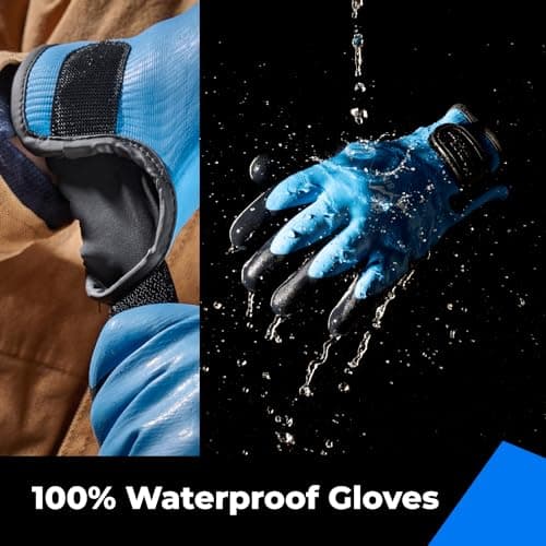 100% Waterproof Gloves for Men and Women, Touchscreen, Thermal Freezer Work Gloves, Blue, X-Large