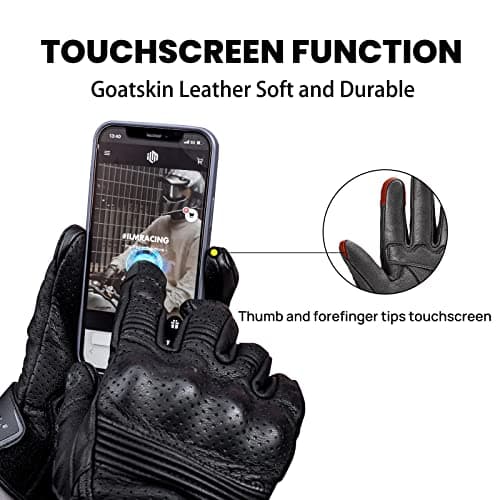 ILM Black Perforated Goatskin Motorcycle Gloves DN01 Touchscreen Compatible
