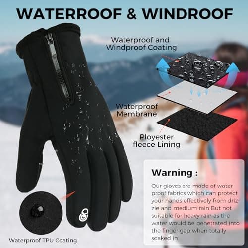 AURUZA Men's & Women's Waterproof Cycling Gloves, Touch Screen Anti-Slip Winter Windproof M