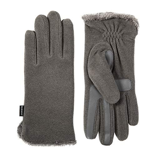 Isotoner Women's Stretch Fleece Gloves with Microluxe Liner & Smart Touch — Heather Grey - Smartdri