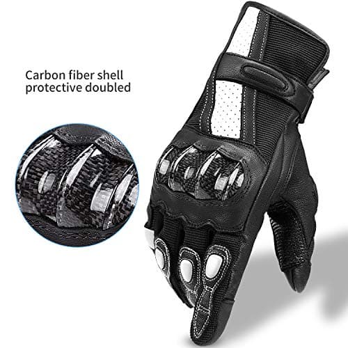 INBIKE Women's Black Leather Motorcycle Gloves with Touch Screen Carbon Fiber Knuckles Large